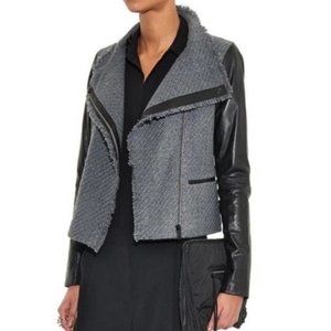 Vince Scuba Leather Sleeve Boucle Moto Jacket